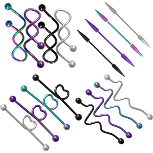 4PCS Set Stainless Steel Industrial Barbell Cartilage Earring Heart Twist Helix Ear Tragus Rings Women Men Body Piercing Jewelry