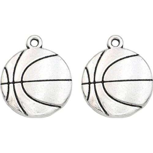 KJjewel Basketball Charm Pendant fit Bracelet Necklace Tibetan Silver Plated Jewelry DIY Making Accessories 22x19mm