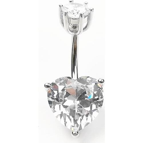 925 sterling silver cubic zircon belly ring heart shape navel piercing jewelry