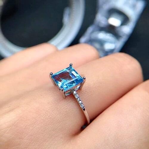 VVS Grade Natural Topaz Ring for Party 8mm Square Topaz Silver Ring Solid 925 Silver Topaz Jewelry Gift for Girl