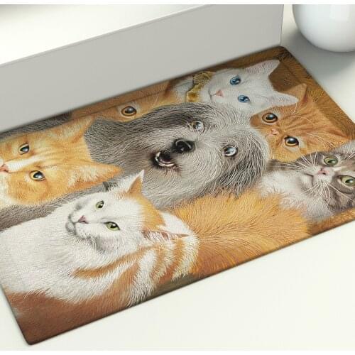 Cats Dogs Floor Mat Cartoon Animals Meditation Area Rugs Large Home Living Room Bedroom Dormitory Carpet Decor Doormat