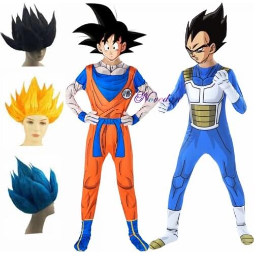 Baby Kids Adult Suit Son Goku Majin Vegeta Cosplay Costume Anime Superhero Jumpsuit Black Hair Halloween Costume