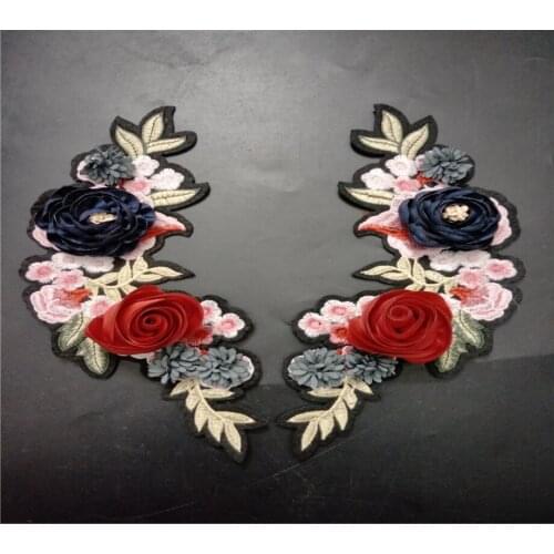 Red Flower Embroidered parches bordados para ropa flores,beatiful sew on decoration patches for clothing embroidered brooch diy