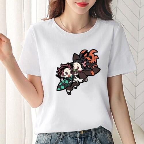 Summer Demon Slayer Manga T Shirt Women Funny Kamado Tanjirou and Nezuko Tee Japanese Anime Hip-hop Style Clothes Female