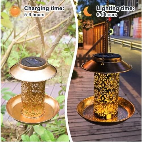 Metal Bird Feeder Outdoor Hanging Bird Food Holder Solar Lawn Lamp Garden Decor Outdoor Hanging Solar Powered LED Light Decor