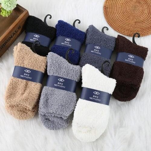 1 Pair Cute Candy Color Solid Soft Women Fluffy Socks Floor Girls Terry Towel Fuzzy Socks Warm Home Indoor Winter Coral Velvet