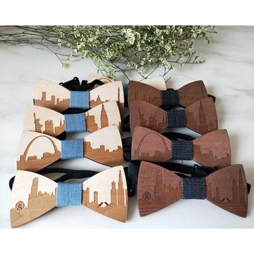 Fashion Wooden Gentleman Bow Ties Handmade City Show Butterfly Wedding Party Bow Ties Butterfly Wooden Unique Tie for Man