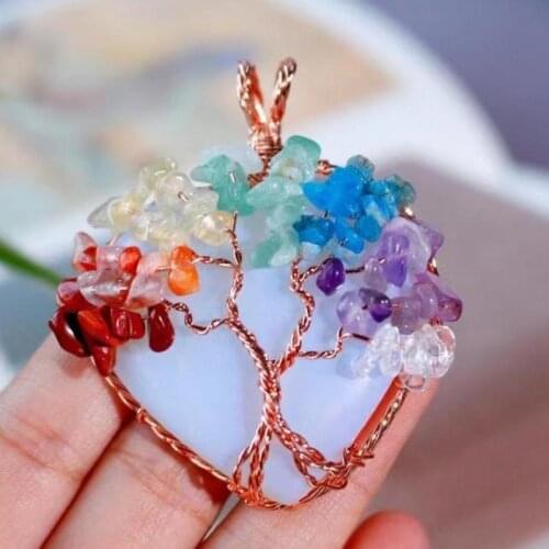 Natural White Jade Colorful Gemstone Life Tree Pendant Women Fashion Charms Jewellery Accessories Lucky Amulet Girlfriend Gifts