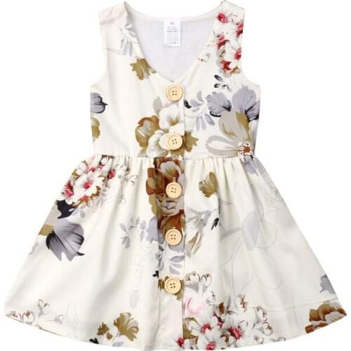 2019 New Hot Sale Fashion Toddler Kids Baby Girls Button Princess Sleeveless Party Dress Clothes Sundress O-Neck Sleeveless