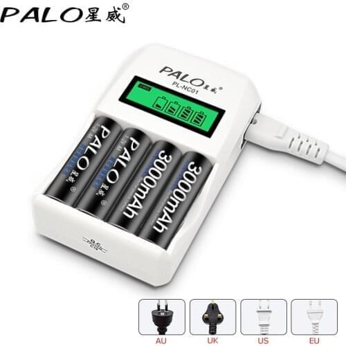 PALO AA Battery Charger LCD Display Intelligent Charger For 1.2V Ni-MH Ni-CD AA AAA Rechargeable Batteries AA Battery