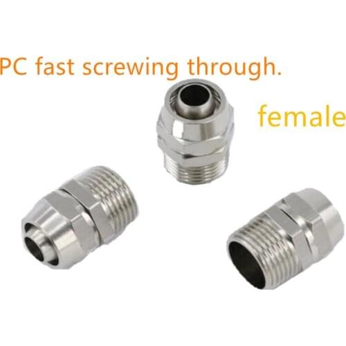 PC8-02/6-01/10-03 Pneumatic copper nickel plated lock mother high voltage fast screwing quick connector fittings hose through