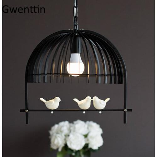 Resin Bird Pendant Light Cage Hanging Lamp Nordic Modern Suspension Luminaire for Living Room Bedroom Kitchen Led Light Fixtures