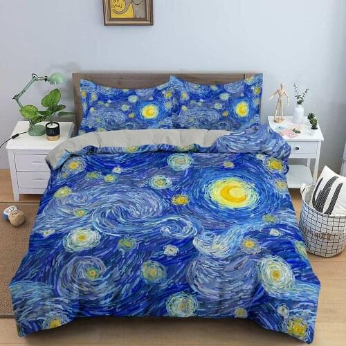 3D Artistic Bedding King Size Van Gogh Style Sky Oil Painting Pattern Printed Duvet Cover with Pillowcase Set Hot Sale 2/3PC