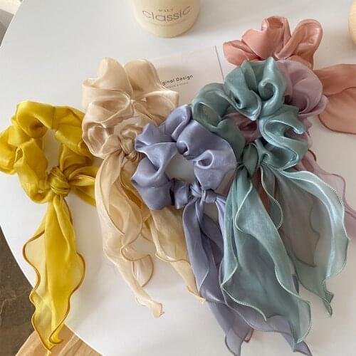 New Candy Color Bow Chiffon Ribbon Bands Scrunchies Women Girls Hair Scarf Solid Buckle Elastic Rubber Bands Hair Accessories