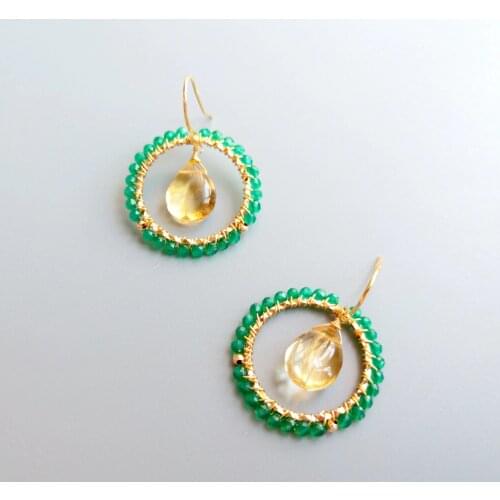 LiiJi Unique Real Citrine Green Onyx 925 Sterling Silver Handmade Circle Drop Earrings Delicate Jewelry Women Gift Dropshipping