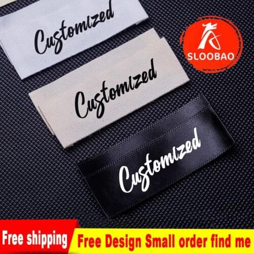 Free shippingHitam label perawatan, Perak huruf dicetak tag di satin saham atau disesuaikan 1000 pcs dalam gulungan