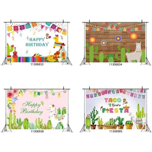 Cute Alpaca Cactus Hanging Flag Cartoon Backdrop Shooting Props for Kids Birthday Party Background Photography Photocall