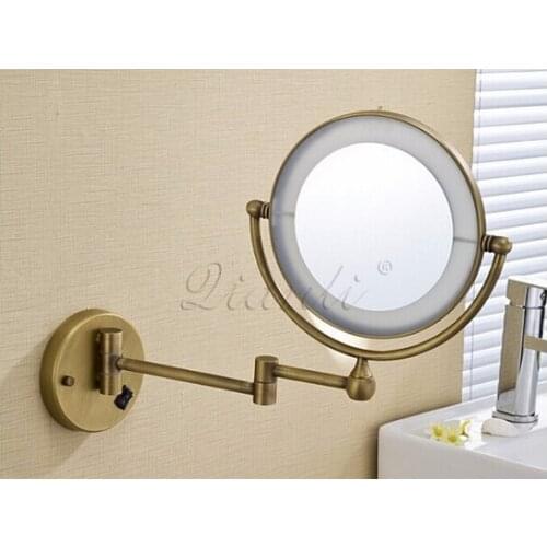 Hot Bathroom Bronze Wall Mounted 8 inch Brass 3X/1X Magnifying Mirror LED Light Folding Makeup Mirror Cosmetic Mirror Lady Gift