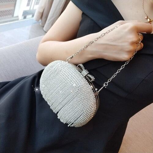 Silver Diamond Tassel Wedding Handbags Rhinestone Finger dinner Clutch bag Women Day Clutch Mini Purse Bag With Chain bow Buckle