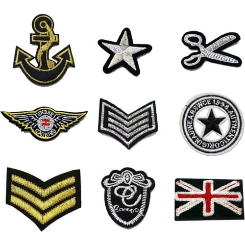 Embroidery Sewing Patch Star Scissors Ship Anchor Military Emblem Ironing Heat Transfer Stripe Badge Clothing T-shirt DIY