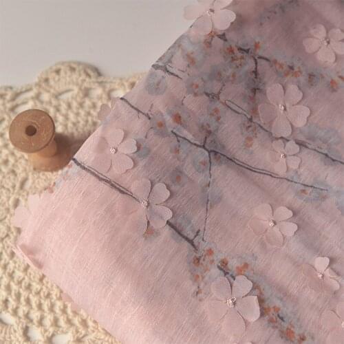 High quality Chiffon fabric Orange pink jacquard tissu High-end dresses clothes material