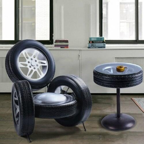 Retro Iron Tires Dining Table Set Round Kitchen Table Chair Cafe Restaurant Bar Metal Stool Vintage Furniture Luxury Home Decor