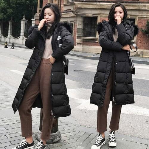 New fashion Parker jacket ladies winter coat long section cotton fox fur collar hooded jacket female thick warm winter jacket