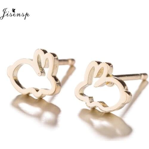 Jisensp Stainless Steel Tiny Rabbit Animal Stud Earrings for Women Cartoon Bunny Earrings Children Jewelry Gift New Year Earings