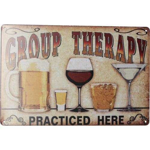 Wine Beer Drink Tin Sign Retro Group Therapy Practiced Alcohol & Drug 200*300mm Metal Man Cave Bar Pub Plaque Decor Painting