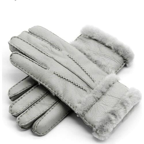 100% Sheepskin Winter Gloves for Women Men Real Cashmere Fur Warm Gloves Ladies Full Finger Genuine Leather Mitten Gloves