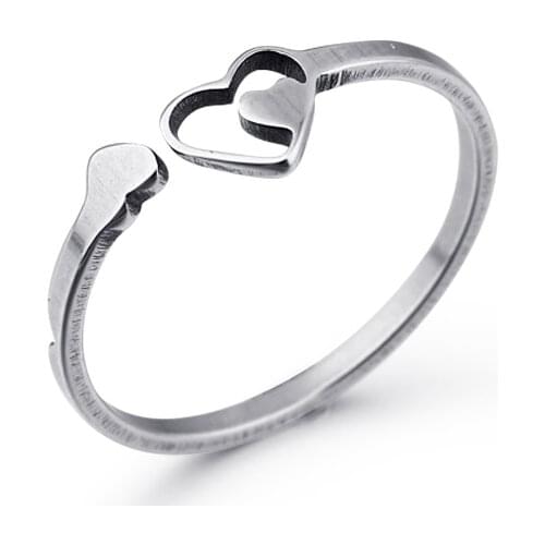 1Pcs Stainless Steel Open Finger Rings Metal Color Hollow Heart Female Adjustable Rings Mid Ring Resizable Women Jewelry R75