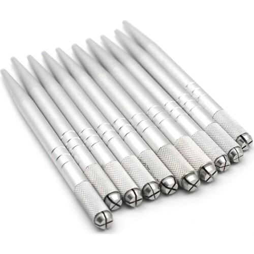 100 Pcs Sliver Microblading Eyebrow Tattoo Pen Aluminum Alloy Permanent Makeup needle Pen For 3D eyebrow tattoo embroidery