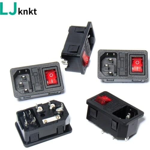 5PCS AC-01 3-pin red rocker switch 10A 250V incoming line AC power socket fuse plug connector