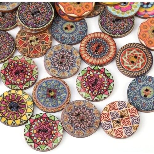 50Pcs/Set Vintage Wood Buttons with 2 Holes for DIY Wooden Sewing Scrapbooking Decorative