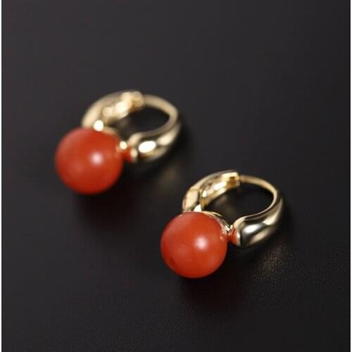 DAIMI Baoshan South Red Onyx Earrings Womens Natural 925 Sterling Silver Jade Earrings Customization