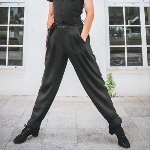 National Standard Latin Dance Pants Mens Ballroom/Salsa/Cahcha/Tap Dance Practice Pants Suit Stage Competition Black Trousers