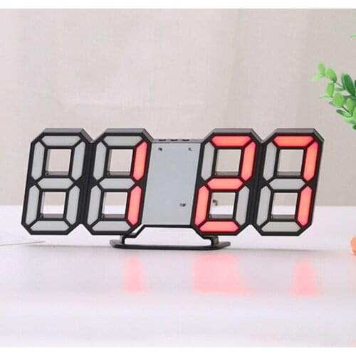 3D LED Digital Alarm Clock Glowing Night Mode Brightness Adjustable Electronic Wall Hanging Table Clock 24/12 Hour Display