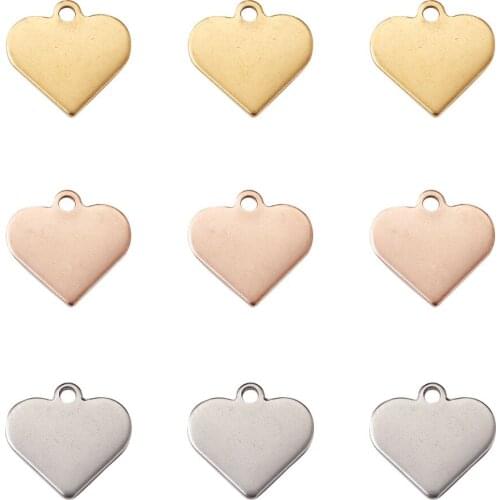 40pcs Heart Stainless Steel Charms Mix Color Heart Shape Blank Stamping Dog Tag Charm Pendant for Bracelet Necklace DIY Jewelry