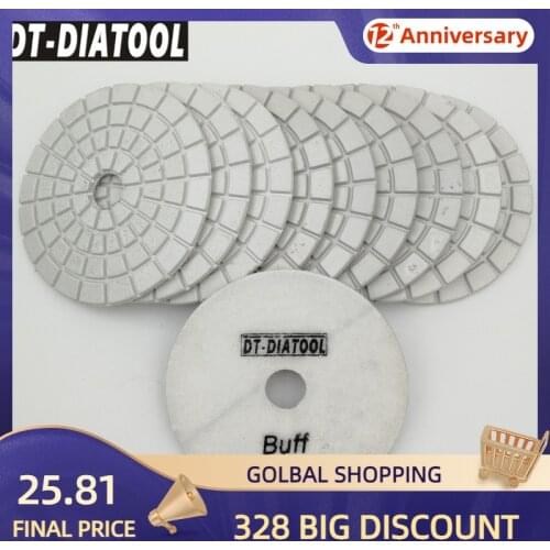 DT-DIATOOL 10pcs Dia 100mm/4" Grit #White Buff Diamond Flexible Wet Polish Polishing Pads For Granite Marble Stone Sanding Disc