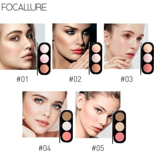 FOCALLURE 3 Colors Blush Highlighter Palette Face Makeup Matte Highlighter Powder Illuminated Blush Powder Cosmetic TSLM2