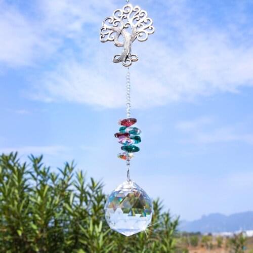 H&D Window Hanging Crystal Ball Prism Suncatcher Rainbow Maker Tree of Life Pendant for Garden Outdoor Home Kids Room Decoration