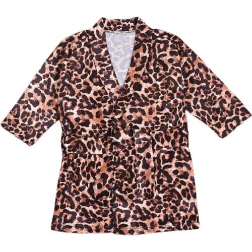 Children Baby Kimono Robes with Belt Leopard Flower Print Pajamas Sleepwear V Neck Long Sleeve Bathrobes for Kids Girls 6M-6Y
