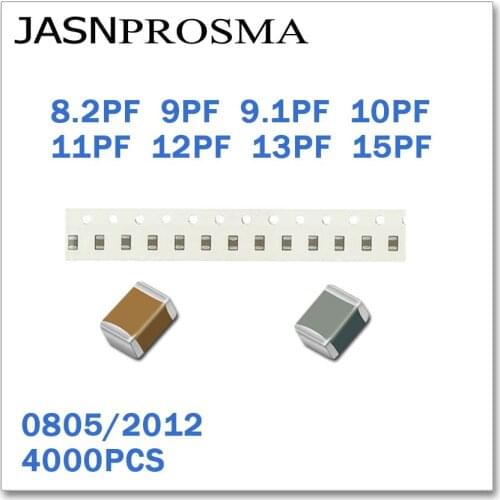 JASNPROSMA 4000PCS 0805 2012 COG/NPO RoHS 50V 0.5% 5% 8.2PF 9PF 9.1PF 10PF 11PF 12PF 13PF 15PF SMD High quality Capacitor