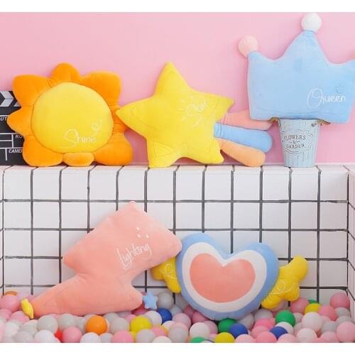 Kawaii Sun Meteor Lightning Crown Star Plush Toys Cartoon Stuffed Soft Pillow Back Sofa Cushion Decoration For Girls Kids