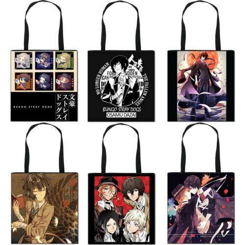 Japanese Anime Bungo Stray Dog Tote Bag Women Casual Shoulder Bags Osamu Dazai Handbag Canvas Large Capacity Shopping Bag