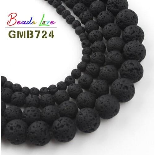 Natural Black Lava Stone 4 6 8 10MM Volcanic Rock Round Loose Beads for Jewelry Making Handmade Diy Bracelet Necklace 15 Inches
