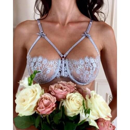 Lace Exotic Two Piece Set For Women Fashion Sexy See Through Bandage Bra Thong Briefs Panties Set Sleepwear Nightwear Babydoll