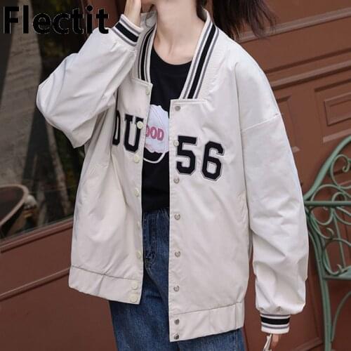 Flectit Oversize Bomber Jacket For Women Long Sleeve Contrast Rib Trim Button Jacket Coats Ladies Outerwear