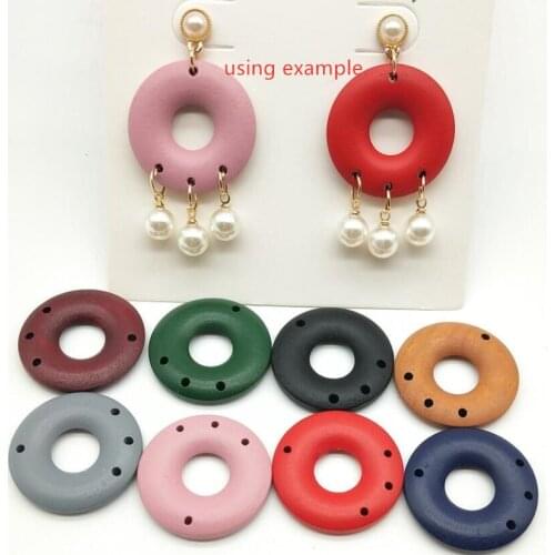 Fashion Wood Hollow Out Round Loose Bead Jewelery Accessory DIY Earrings Parts Earring Findings with holes 3cm10pcs y1263