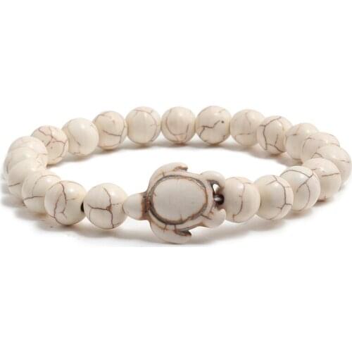 Fashion Summer Sea Turtle Beads Bracelets Charm Colorful Natural Stone Elastin Strand Bracelets for Women Men Hand Chain Jewelry